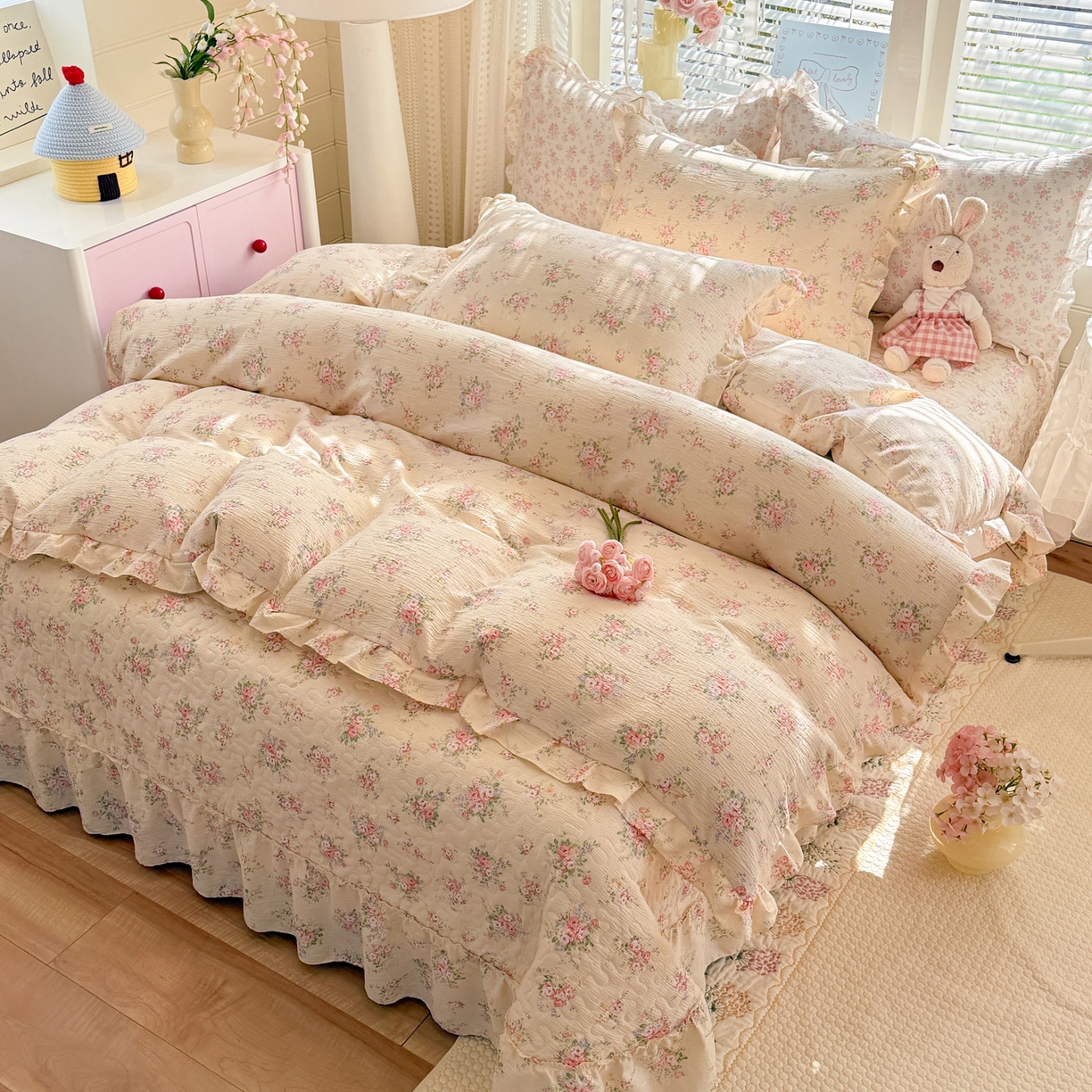 91家纺网 家纺一手货源 找家纺 逸尚阁 2026新款韩版木棉床盖四件套 黎曼