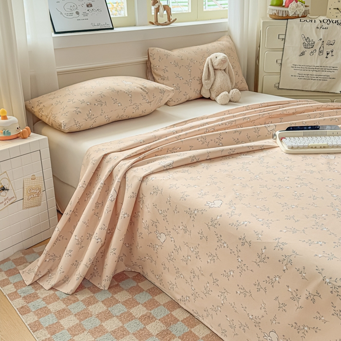 91家纺网 家纺一手货源 找家纺 爱彼家纺 2026新款细沙卡通原棉老粗布床单凉席床单三件套-新升级细沙 林间小兔