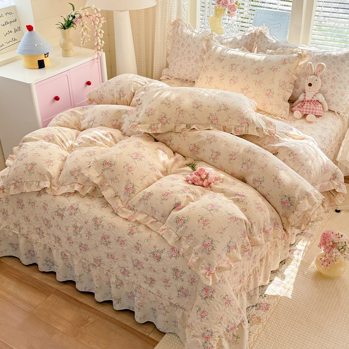 91家纺网 家纺一手货源 找家纺 逸尚阁 2026新款韩版木棉床盖四件套 黎曼