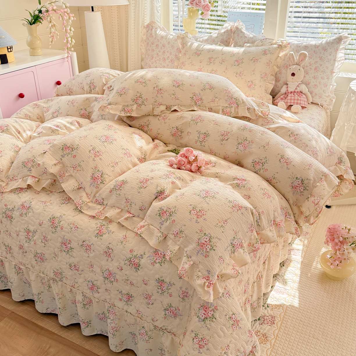 91家纺网 家纺一手货源 找家纺 逸尚阁 2026新款韩版木棉床盖四件套 黎曼