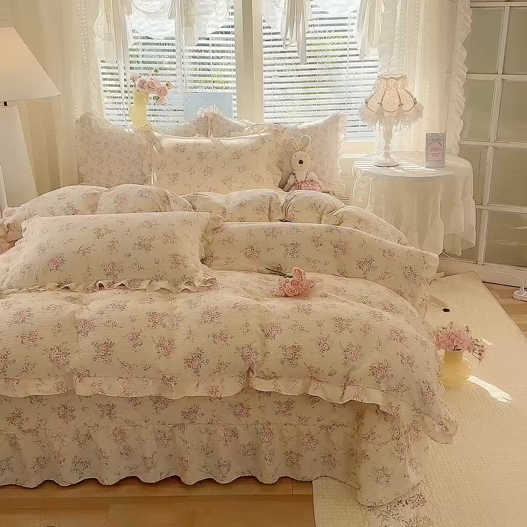 91家纺网 家纺一手货源 找家纺 逸尚阁 2026新款韩版木棉床盖四件套 黎曼