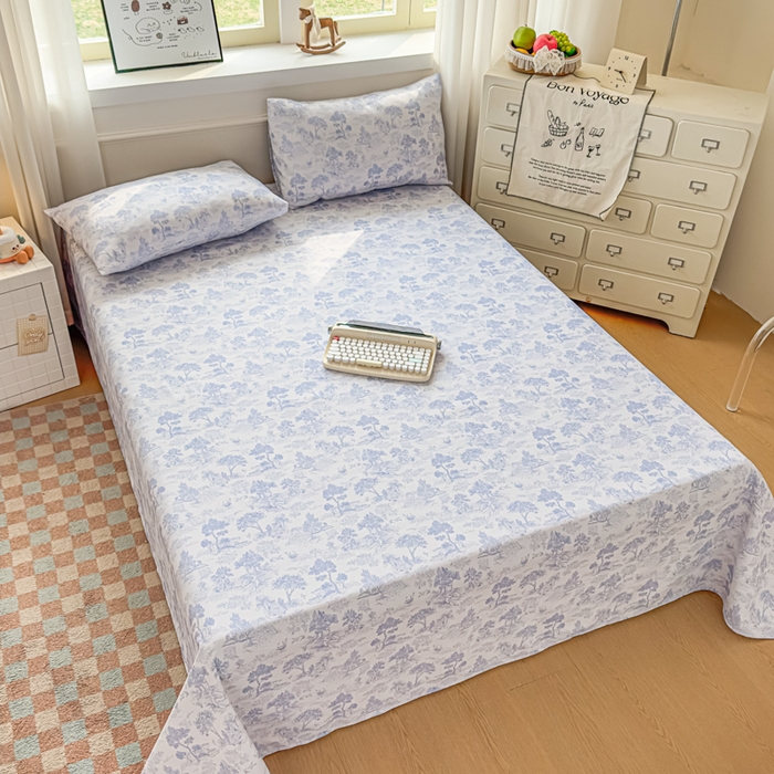 91家纺网 家纺一手货源 找家纺 爱彼家纺 2026新款细沙卡通原棉老粗布床单凉席床单三件套-新升级细沙 青花江水