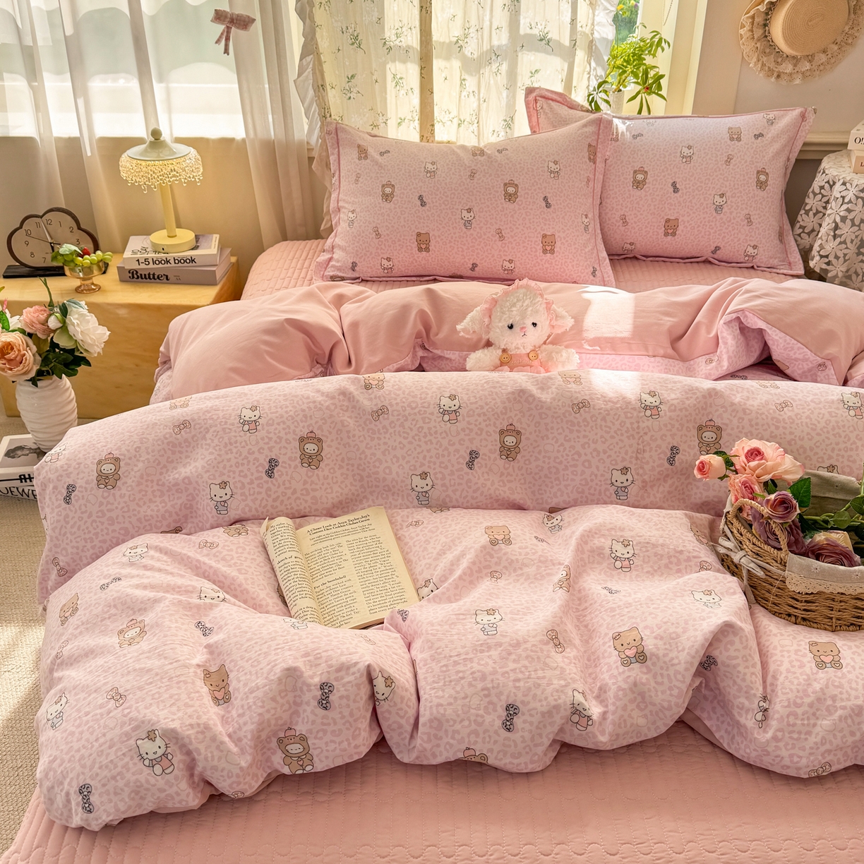 91家纺网 家纺一手货源 找家纺 富之航家纺 2026新款小清新床盖四件套 俏皮豹纹kt