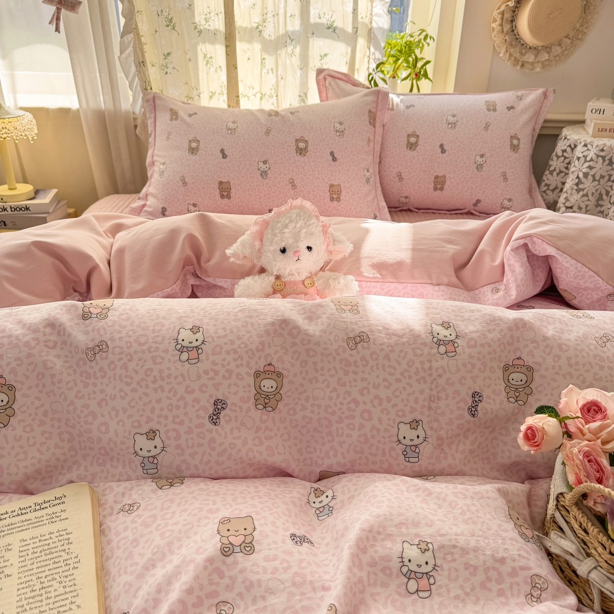 91家纺网 家纺一手货源 找家纺 富之航家纺 2026新款小清新床盖四件套 俏皮豹纹kt