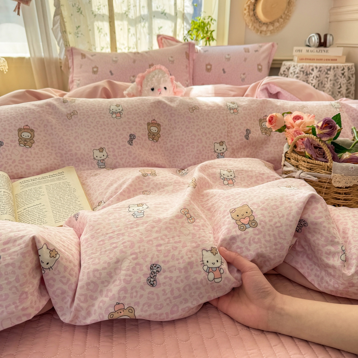 91家纺网 家纺一手货源 找家纺 富之航家纺 2026新款小清新床盖四件套 俏皮豹纹kt