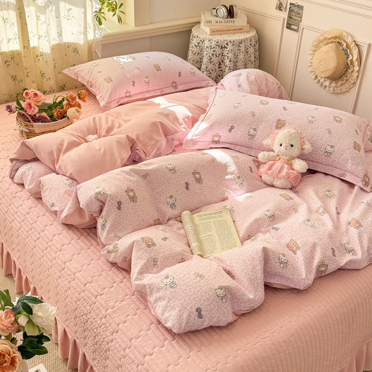 91家纺网 家纺一手货源 找家纺 富之航家纺 2026新款小清新床盖四件套 俏皮豹纹kt