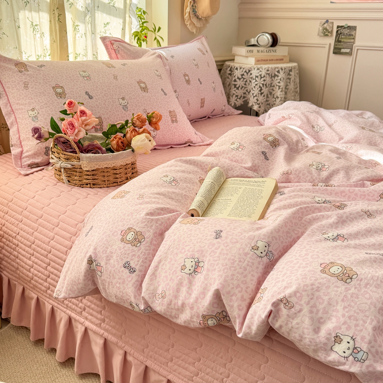 91家纺网 家纺一手货源 找家纺 富之航家纺 2026新款小清新床盖四件套 俏皮豹纹kt