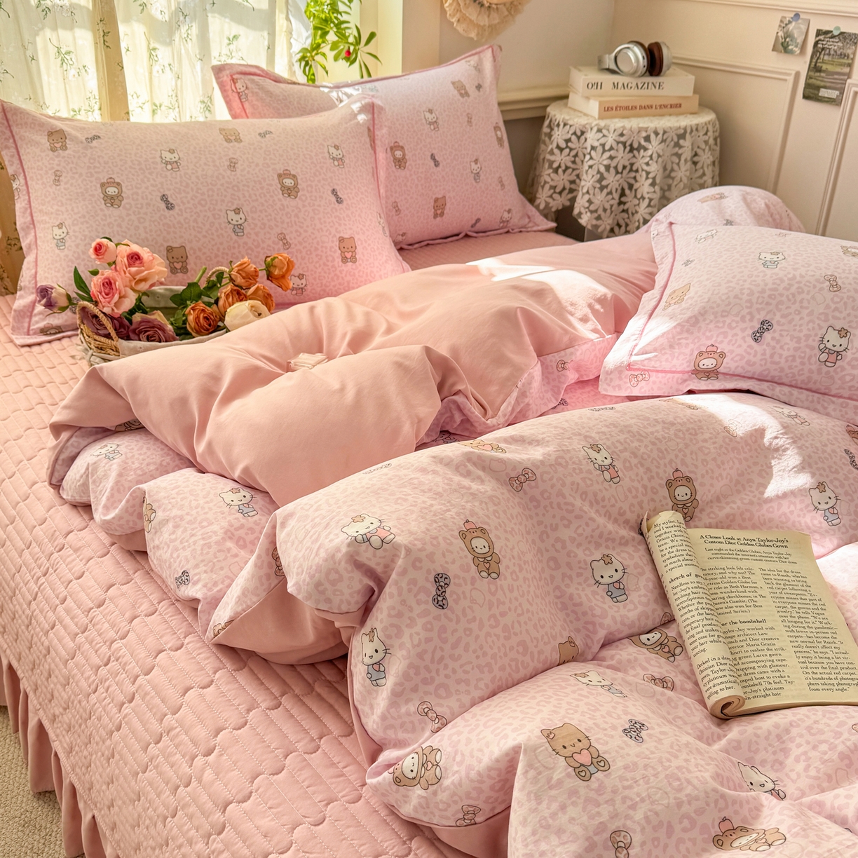 91家纺网 家纺一手货源 找家纺 富之航家纺 2026新款小清新床盖四件套 俏皮豹纹kt