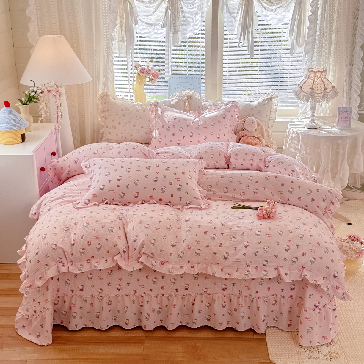 逸尚阁 2026新款韩版木棉床盖四件套 猫猫宴会
