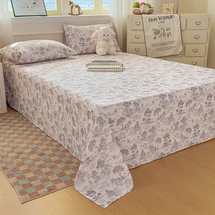 91家纺网 家纺一手货源 找家纺 爱彼家纺 2026新款细沙卡通原棉老粗布床单凉席床单三件套-新升级细沙 素林织棉