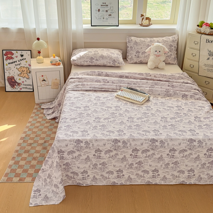 91家纺网 家纺一手货源 找家纺 爱彼家纺 2026新款细沙卡通原棉老粗布床单凉席床单三件套-新升级细沙 素林织棉