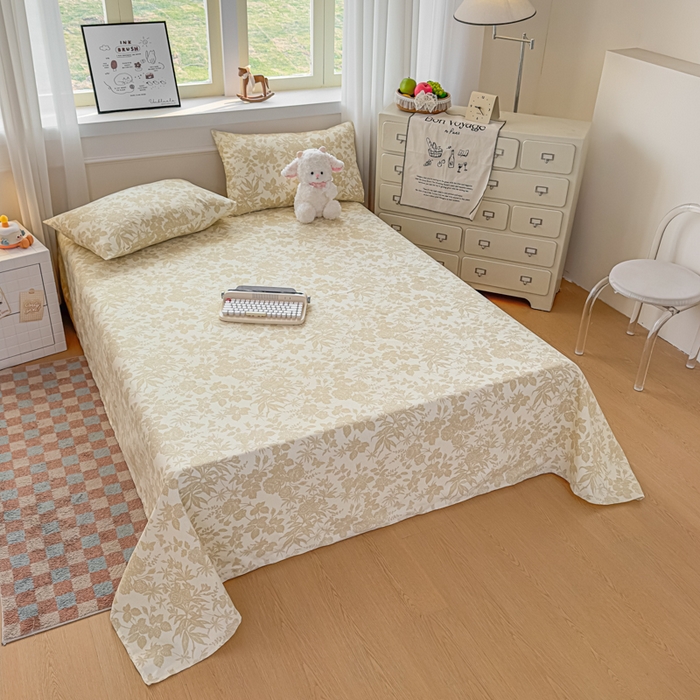 91家纺网 家纺一手货源 找家纺 爱彼家纺 2026新款细沙卡通原棉老粗布床单凉席床单三件套-新升级细沙 叶影