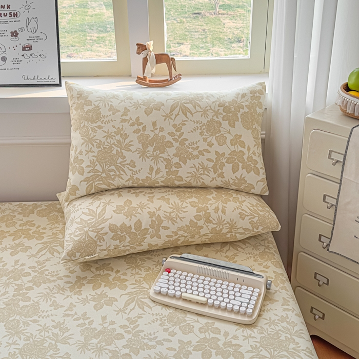 91家纺网 家纺一手货源 找家纺 爱彼家纺 2026新款细沙卡通原棉老粗布床单凉席床单三件套-新升级细沙 叶影