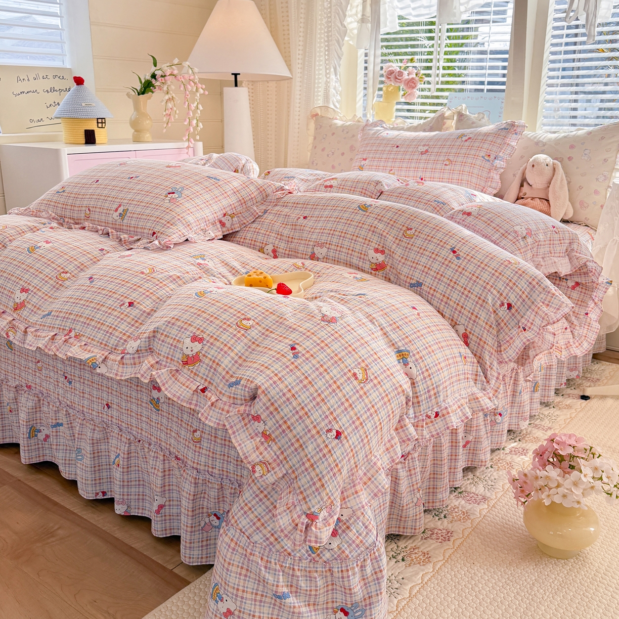 91家纺网 家纺一手货源 找家纺 逸尚阁 2026新款韩版木棉床盖四件套 甜心kitty