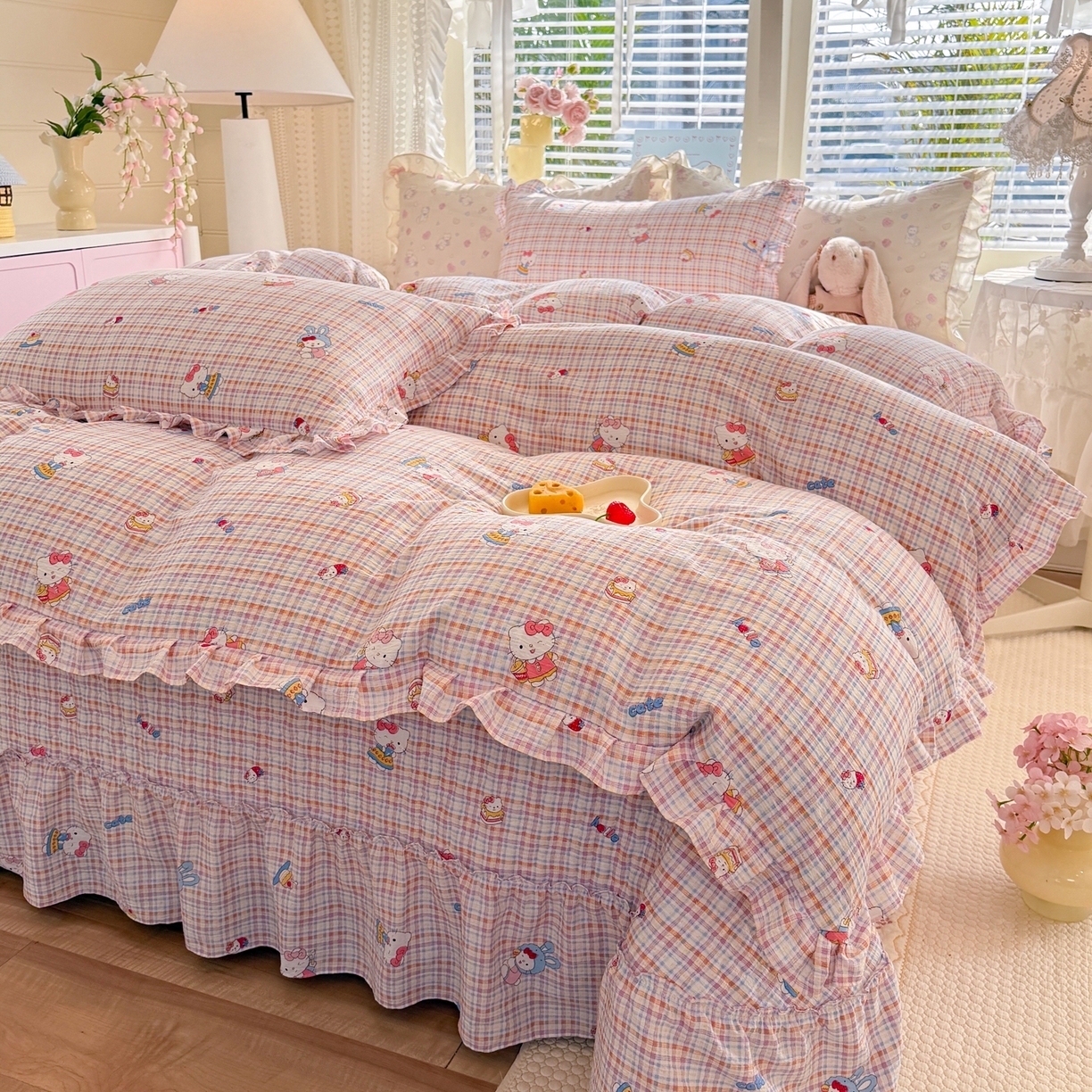 91家纺网 家纺一手货源 找家纺 逸尚阁 2026新款韩版木棉床盖四件套 甜心kitty