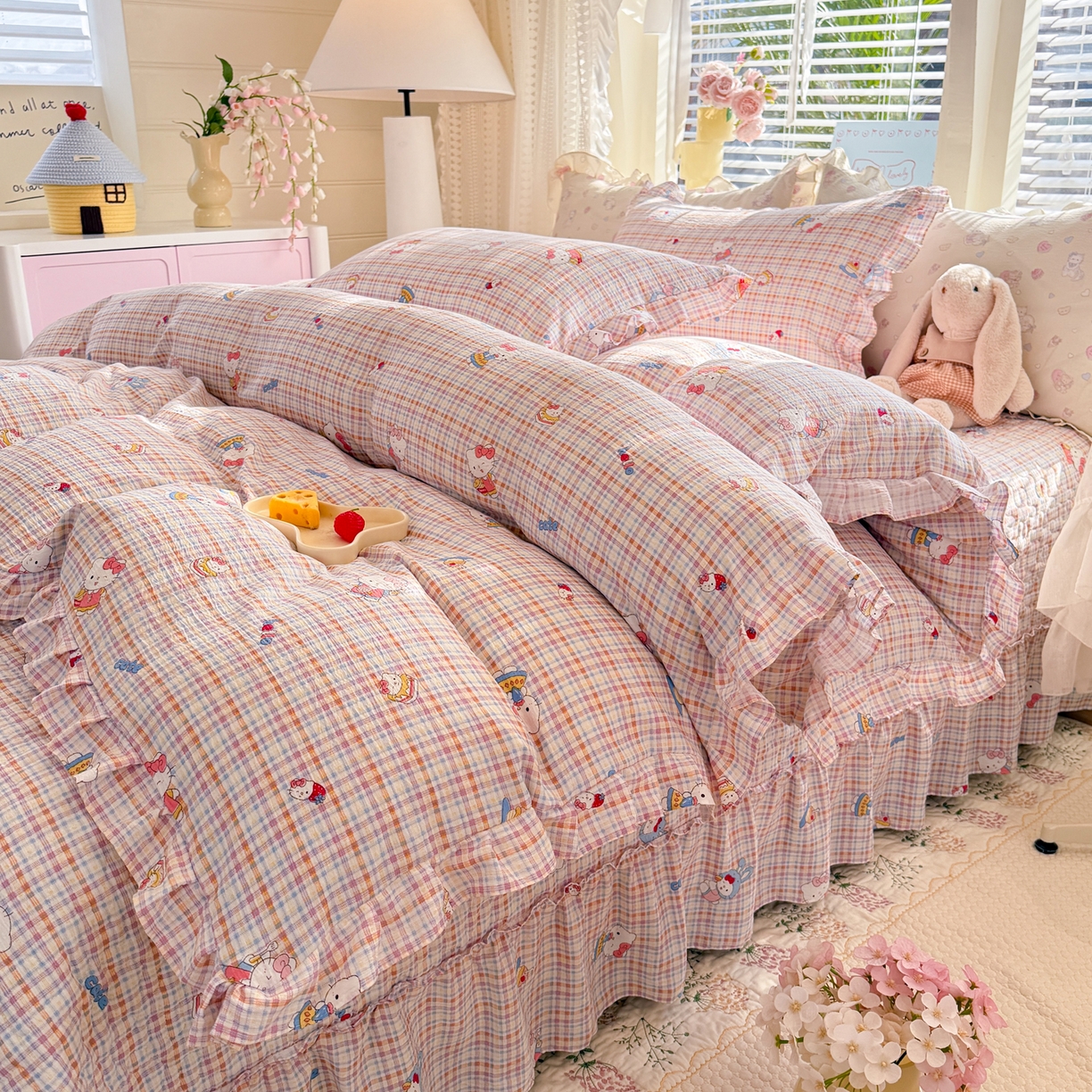 91家纺网 家纺一手货源 找家纺 逸尚阁 2026新款韩版木棉床盖四件套 甜心kitty