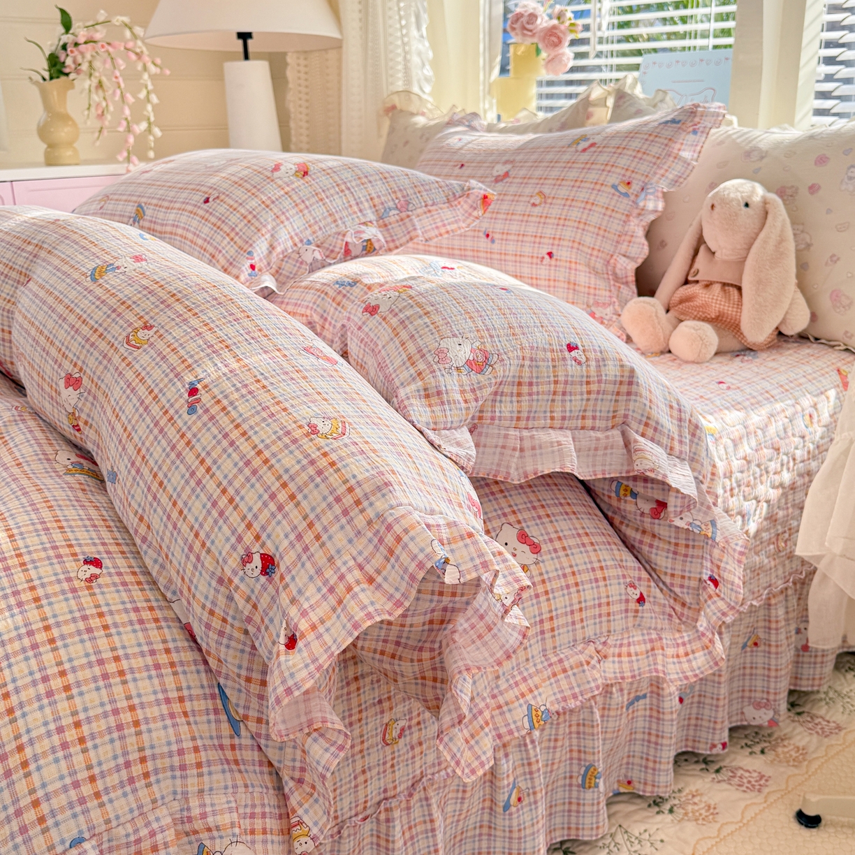 91家纺网 家纺一手货源 找家纺 逸尚阁 2026新款韩版木棉床盖四件套 甜心kitty