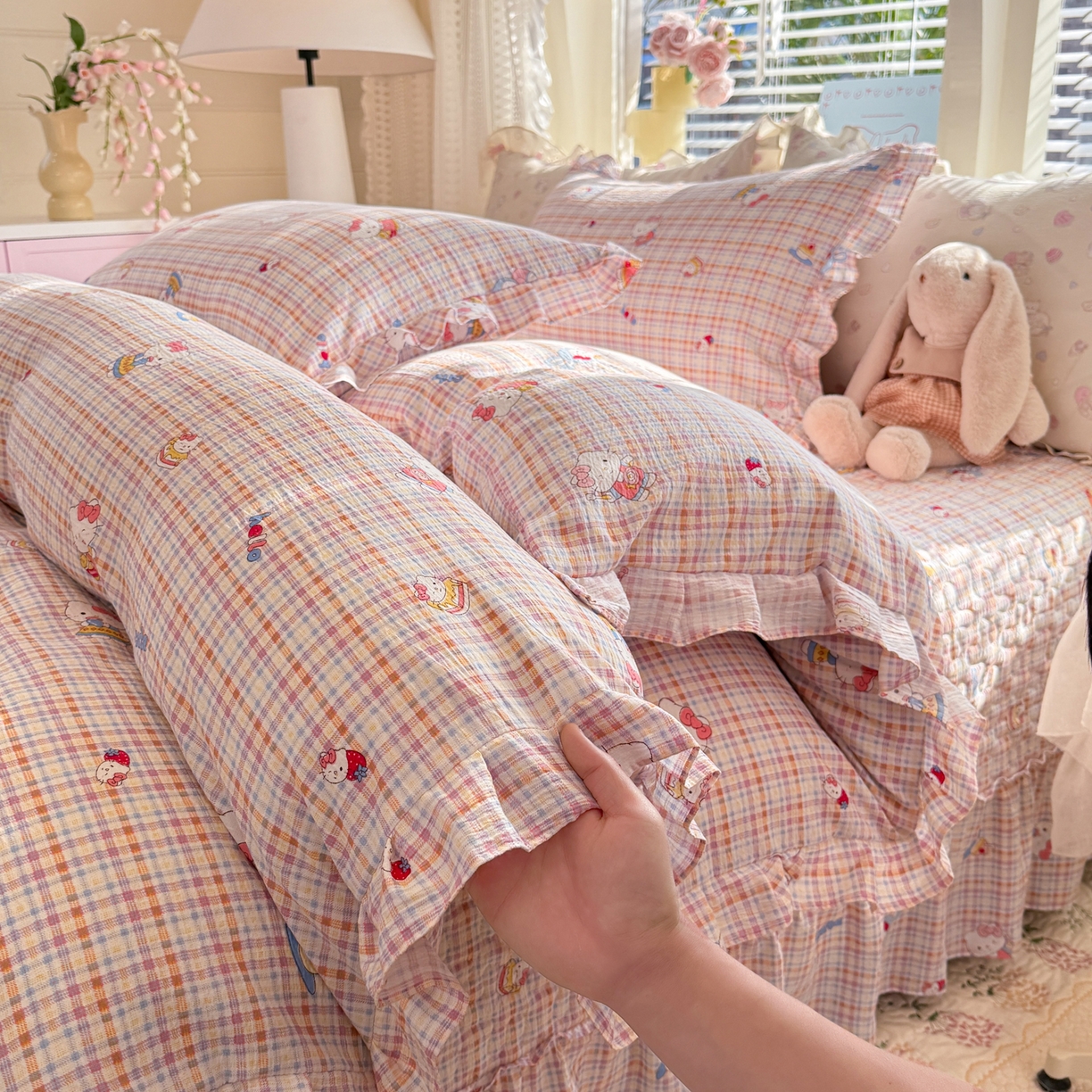 91家纺网 家纺一手货源 找家纺 逸尚阁 2026新款韩版木棉床盖四件套 甜心kitty