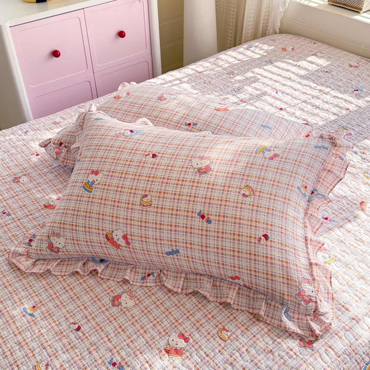 91家纺网 家纺一手货源 找家纺 逸尚阁 2026新款韩版木棉床盖四件套 甜心kitty