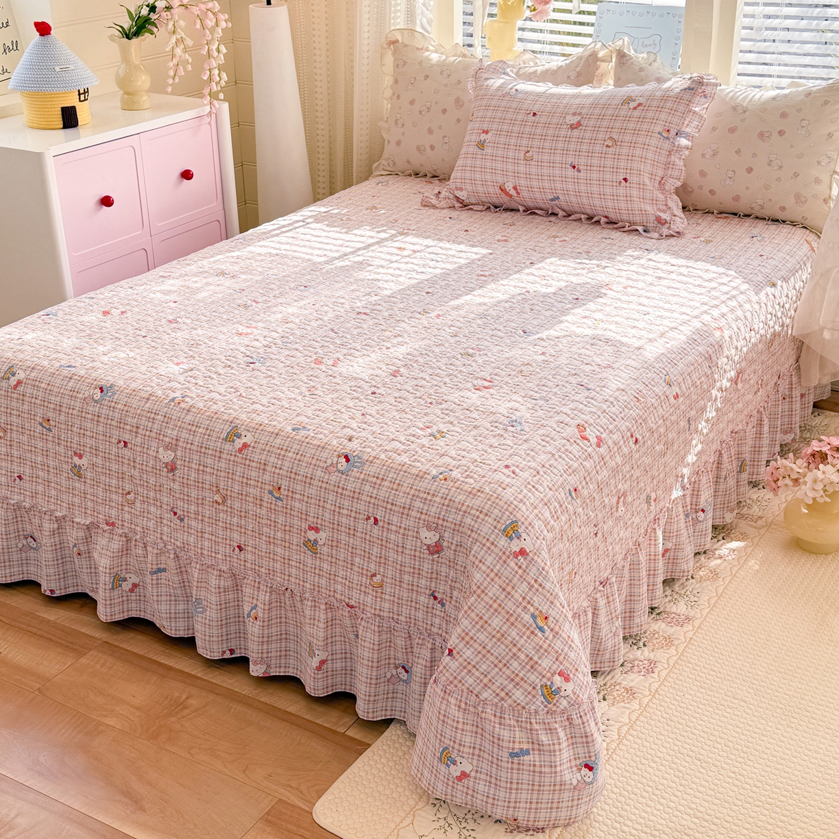 91家纺网 家纺一手货源 找家纺 逸尚阁 2026新款韩版木棉床盖四件套 甜心kitty