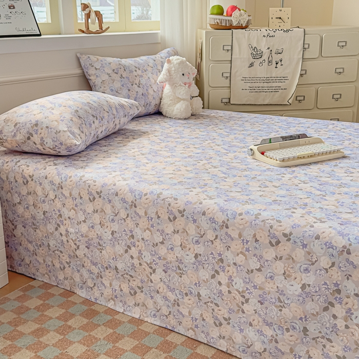 91家纺网 家纺一手货源 找家纺 爱彼家纺 2026新款细沙卡通原棉老粗布床单凉席床单三件套-新升级细沙 紫罗