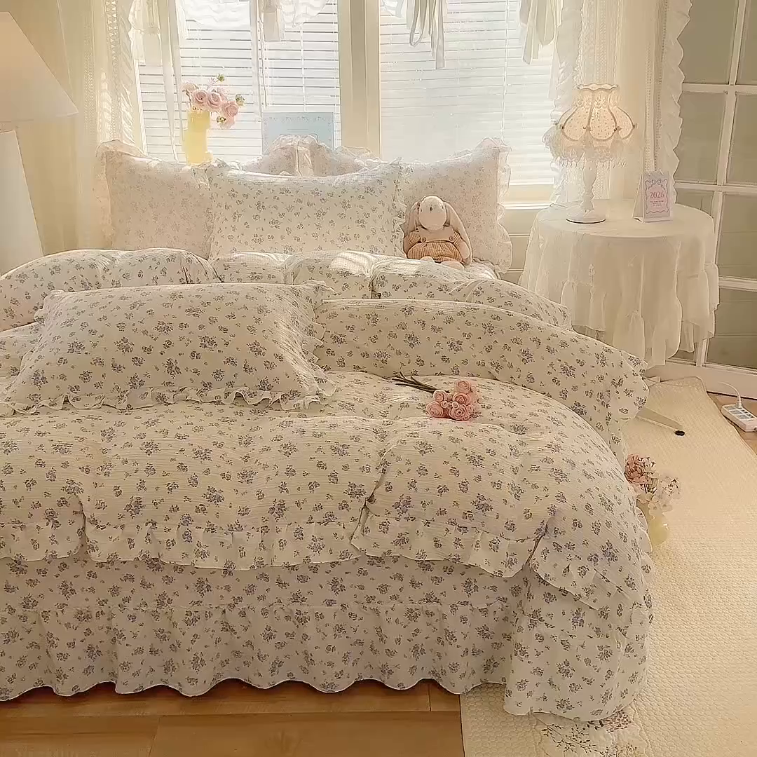 91家纺网 家纺一手货源 找家纺 逸尚阁 2026新款韩版木棉床盖四件套 晚秋