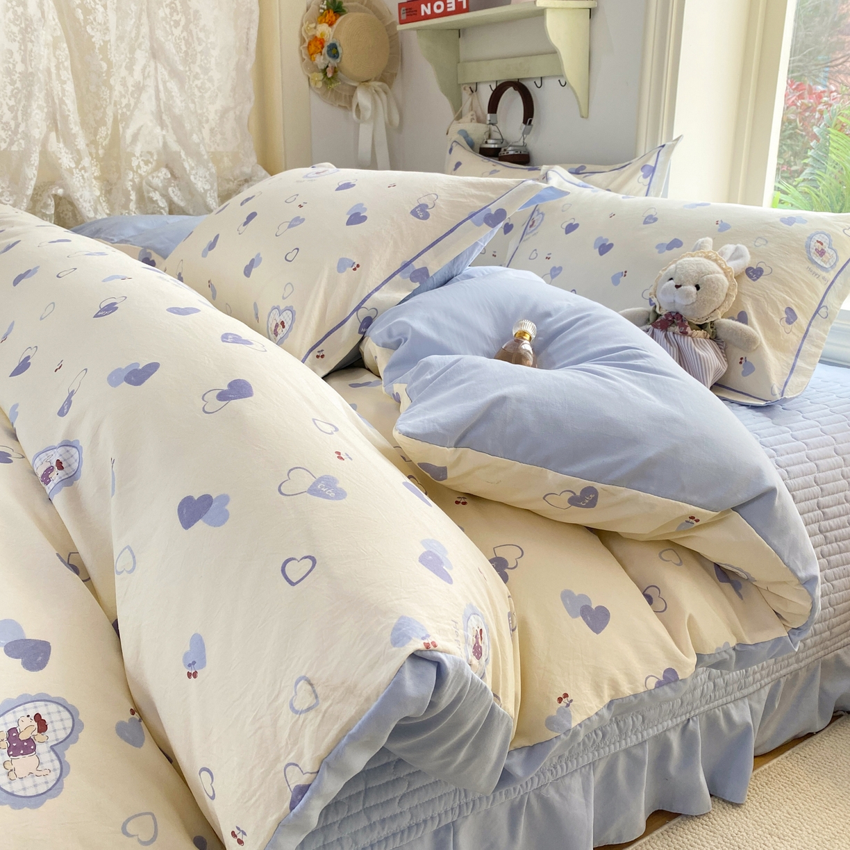 91家纺网 家纺一手货源 找家纺 富之航家纺 2026新款小清新床盖四件套 小狗日记