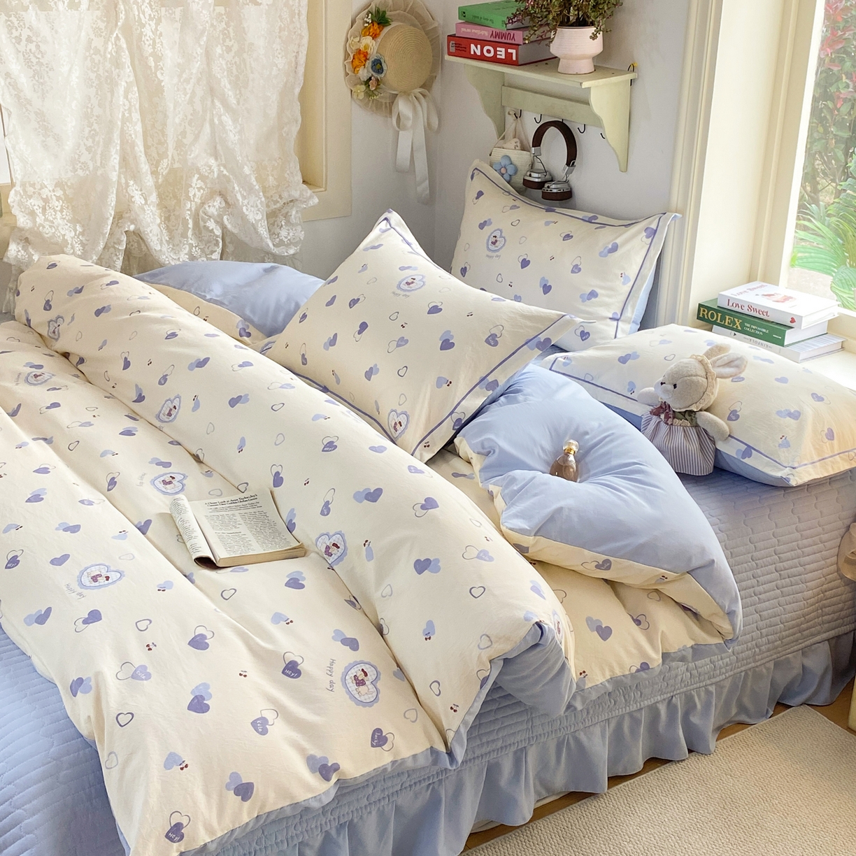 91家纺网 家纺一手货源 找家纺 富之航家纺 2026新款小清新床盖四件套 小狗日记