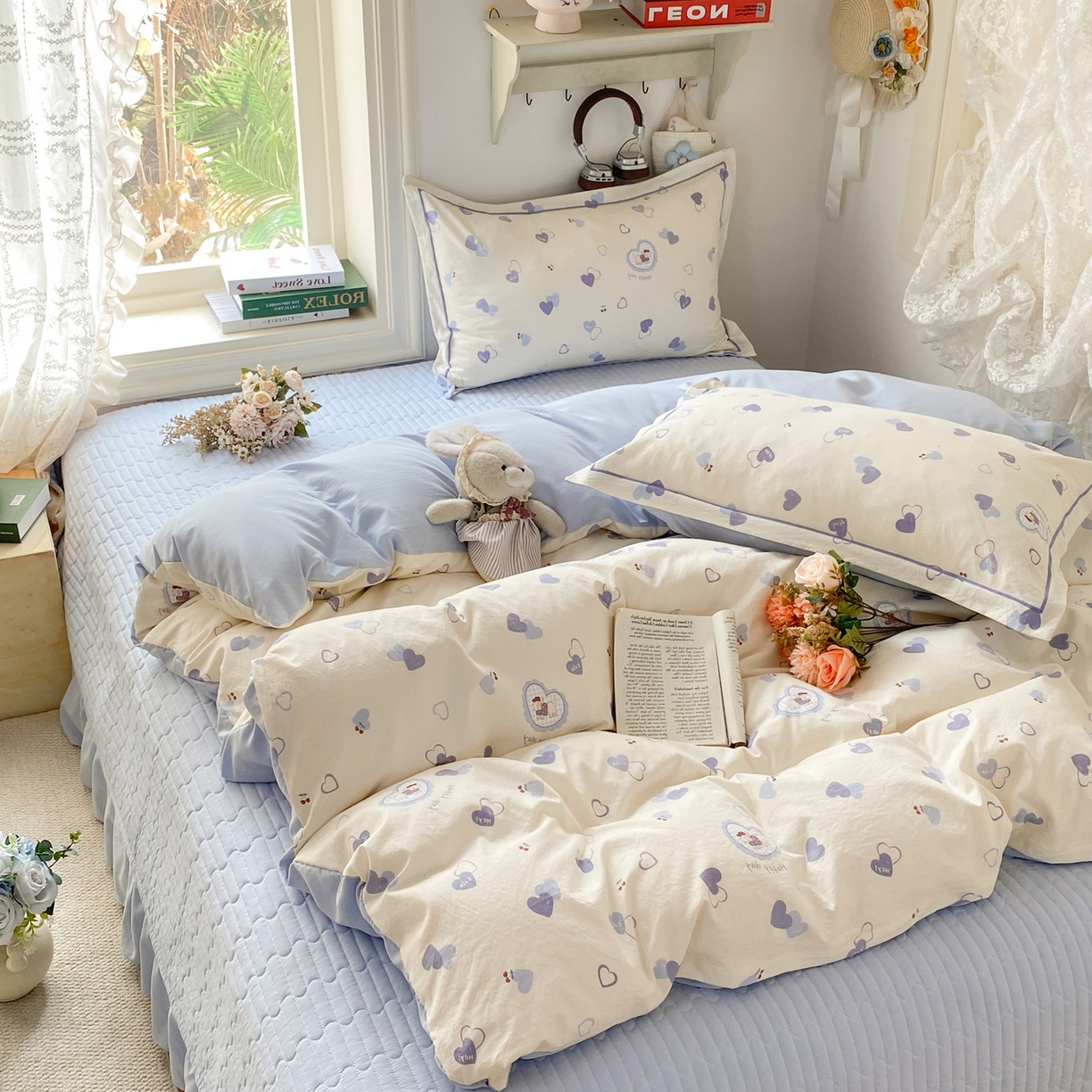 91家纺网 家纺一手货源 找家纺 富之航家纺 2026新款小清新床盖四件套 小狗日记