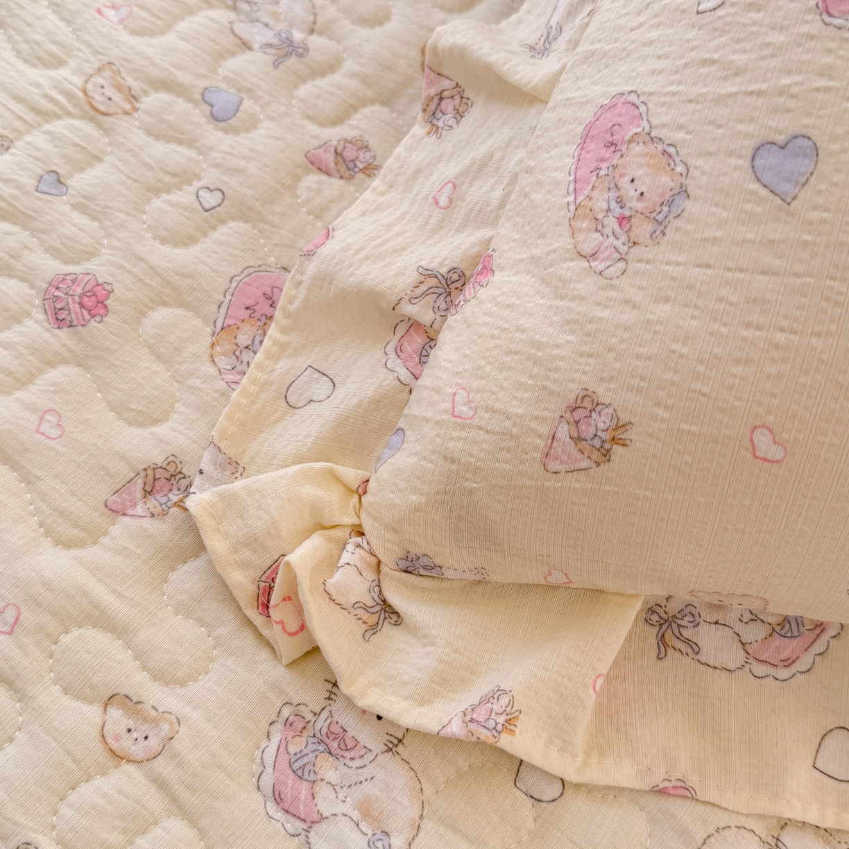 91家纺网 家纺一手货源 找家纺 逸尚阁 2026新款韩版木棉床盖四件套 幸运喵蓝