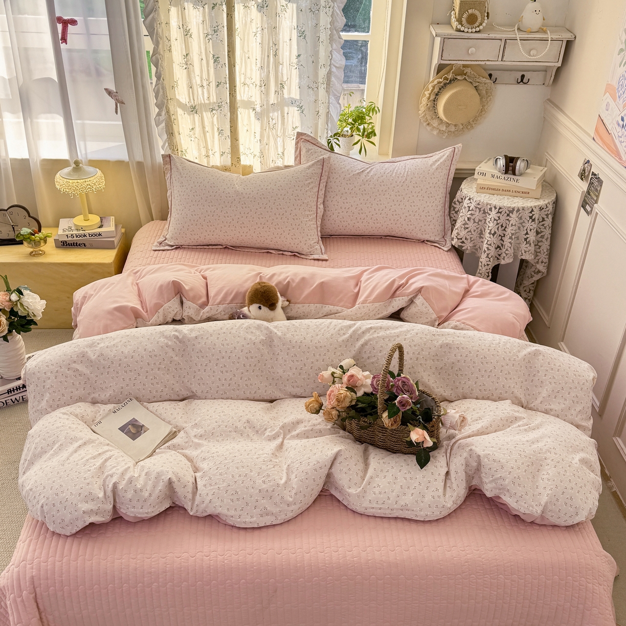 91家纺网 家纺一手货源 找家纺 富之航家纺 2026新款小清新床盖四件套 心愿