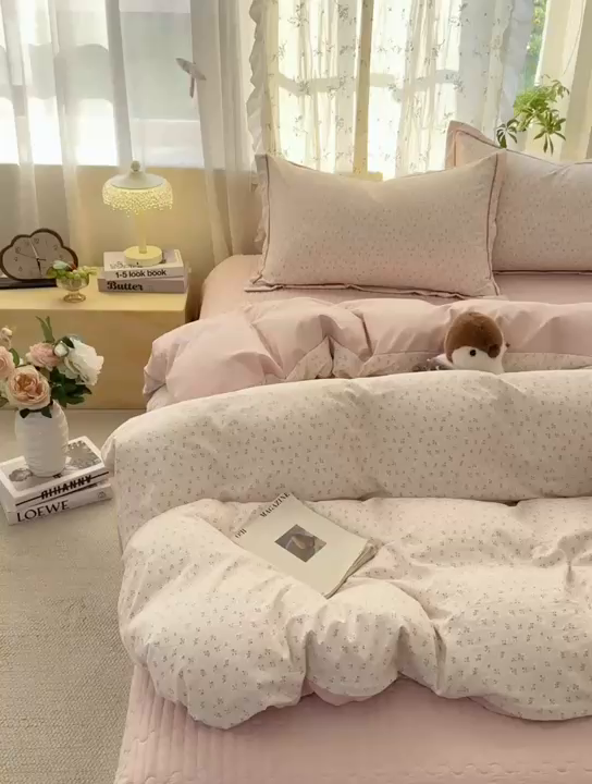 91家纺网 家纺一手货源 找家纺 富之航家纺 2026新款小清新床盖四件套 心愿