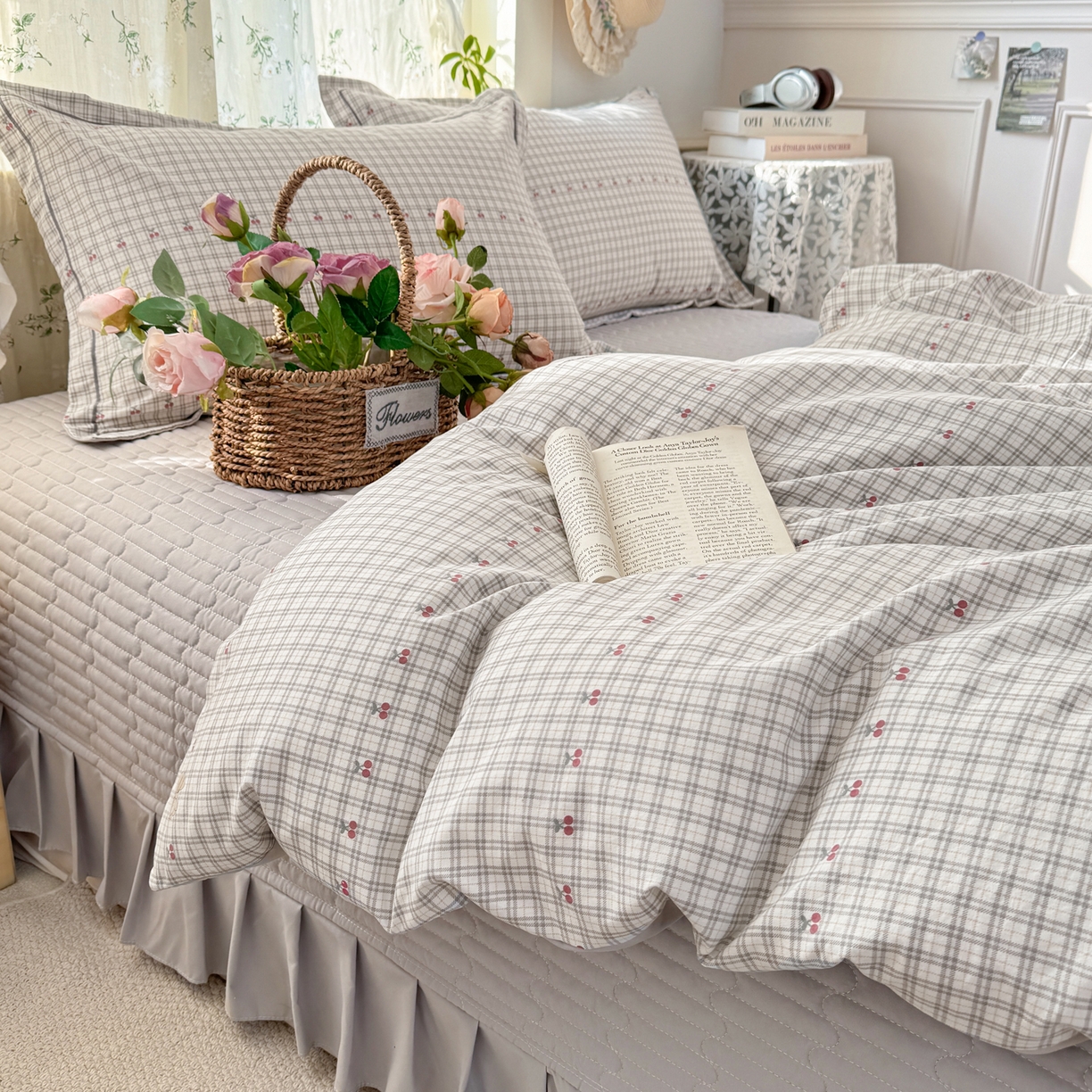 91家纺网 家纺一手货源 找家纺 富之航家纺 2026新款小清新床盖四件套 樱桃格格