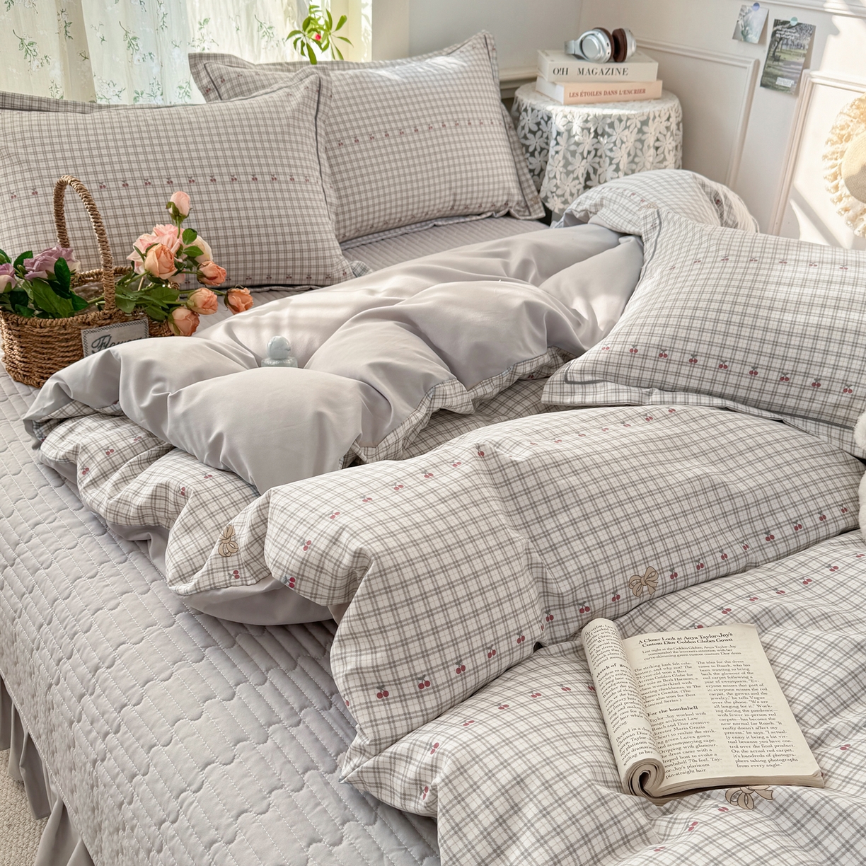 91家纺网 家纺一手货源 找家纺 富之航家纺 2026新款小清新床盖四件套 樱桃格格