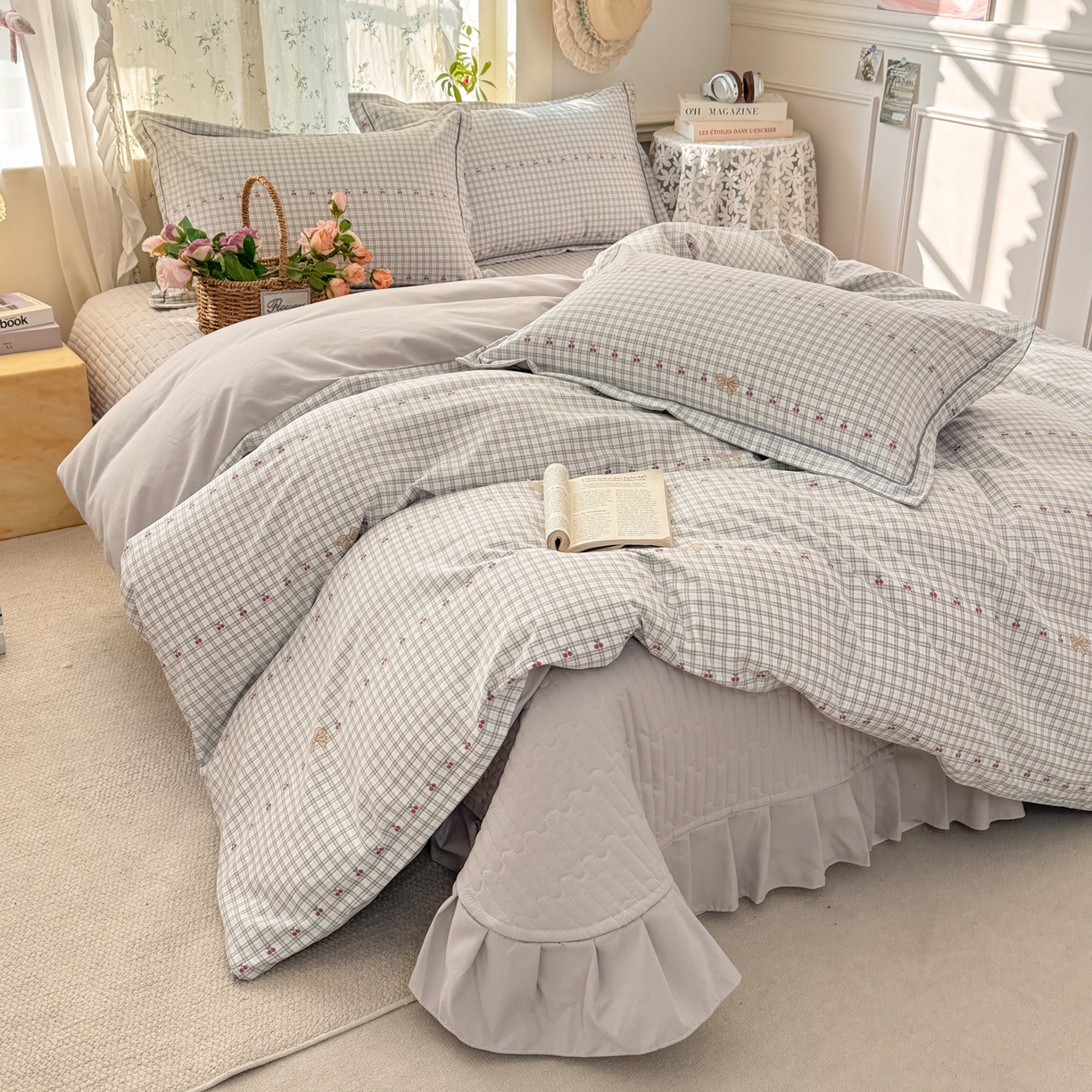 富之航家纺 2026新款小清新床盖四件套 樱桃格格