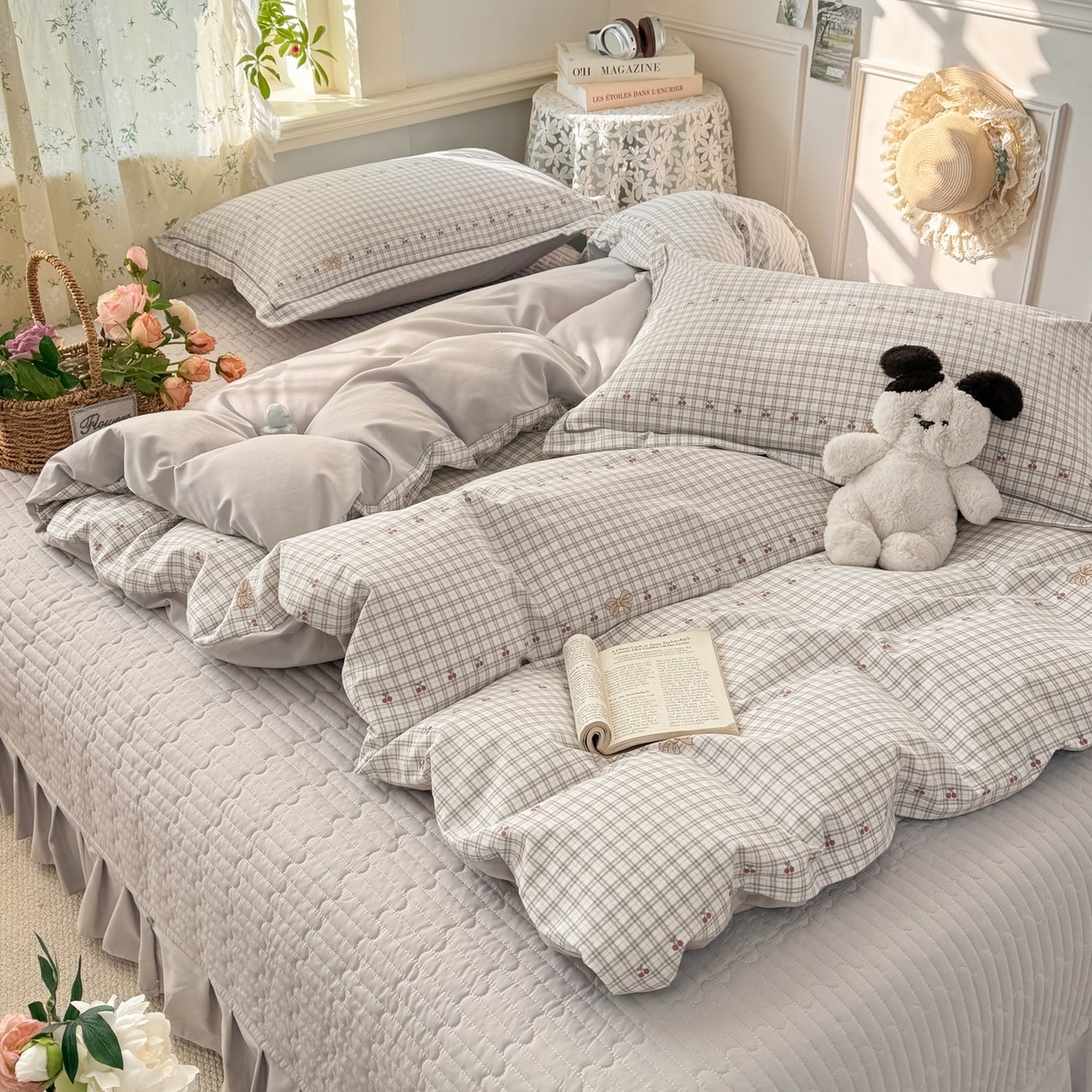 91家纺网 家纺一手货源 找家纺 富之航家纺 2026新款小清新床盖四件套 樱桃格格