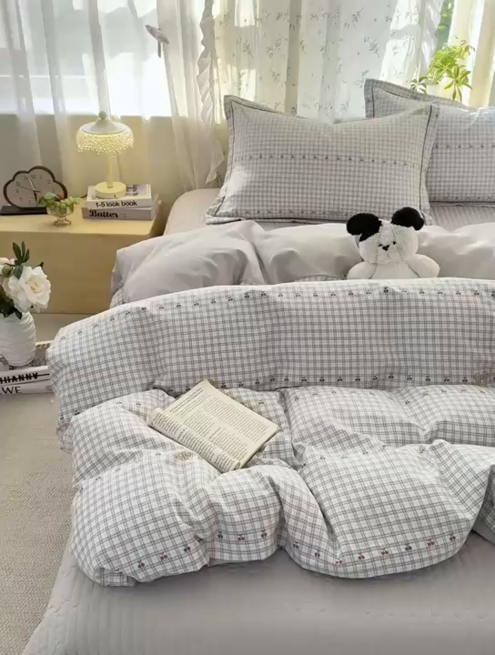 91家纺网 家纺一手货源 找家纺 富之航家纺 2026新款小清新床盖四件套 樱桃格格