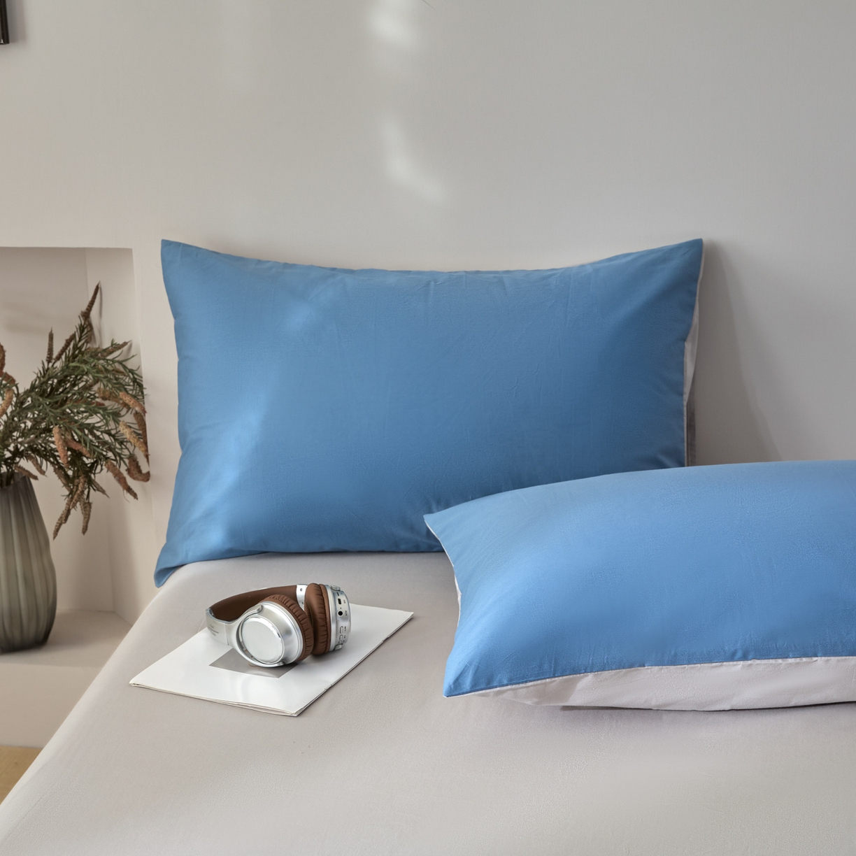 91家纺网 家纺一手货源 找家纺 （总）泽西家纺+V17798841158发大图 2026新款全棉13376双拼纯色简约纯棉枕套枕套单件单枕套