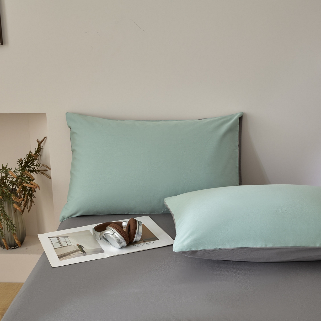 91家纺网 家纺一手货源 找家纺 （总）泽西家纺+V17798841158发大图 2026新款全棉13376双拼纯色简约纯棉枕套枕套单件单枕套