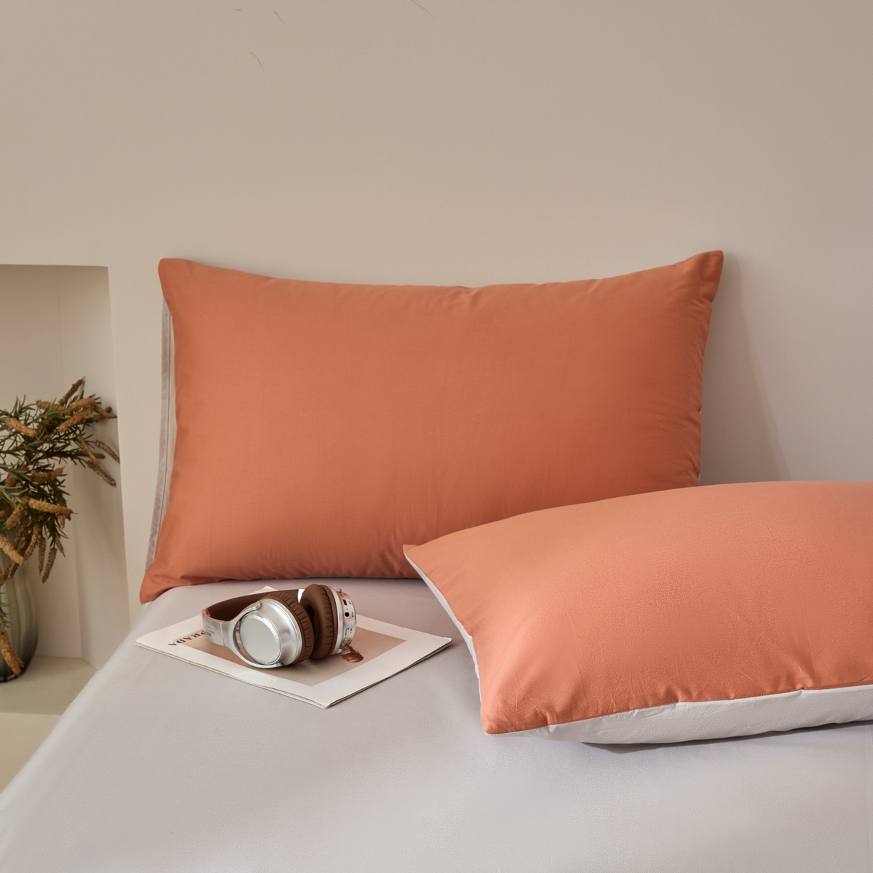 91家纺网 家纺一手货源 找家纺 （总）泽西家纺+V17798841158发大图 2026新款全棉13376双拼纯色简约纯棉枕套枕套单件单枕套