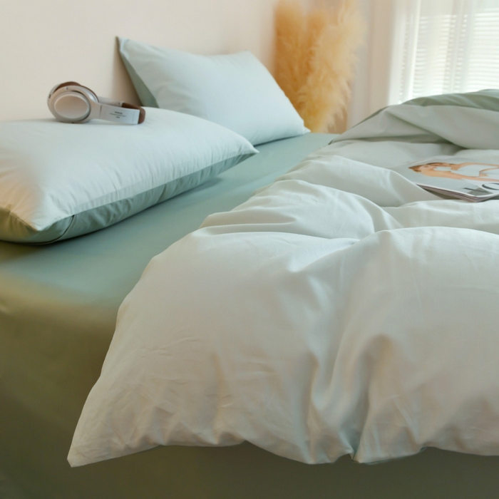 91家纺网 家纺一手货源 找家纺 泽西家纺+V17798841158发大图 2026新款全棉13376双拼纯色简约纯棉枕套枕套单件单枕套 浅绿+豆绿