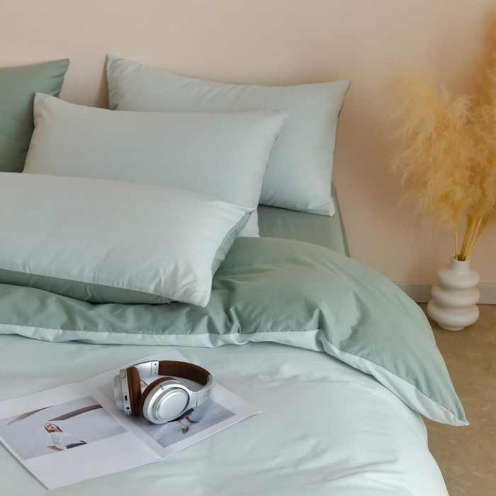 91家纺网 家纺一手货源 找家纺 泽西家纺+V17798841158发大图 2026新款全棉13376双拼纯色简约纯棉枕套枕套单件单枕套 浅绿+豆绿