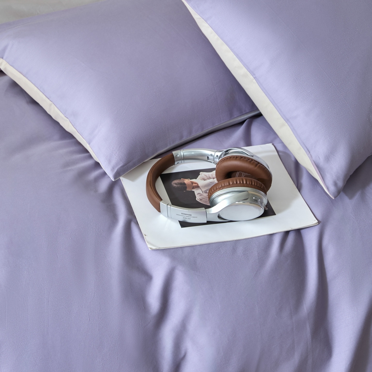 91家纺网 家纺一手货源 找家纺 泽西家纺+V17798841158发大图 2026新款全棉13376双拼纯色简约纯棉枕套枕套单件单枕套 香芋紫+银河灰