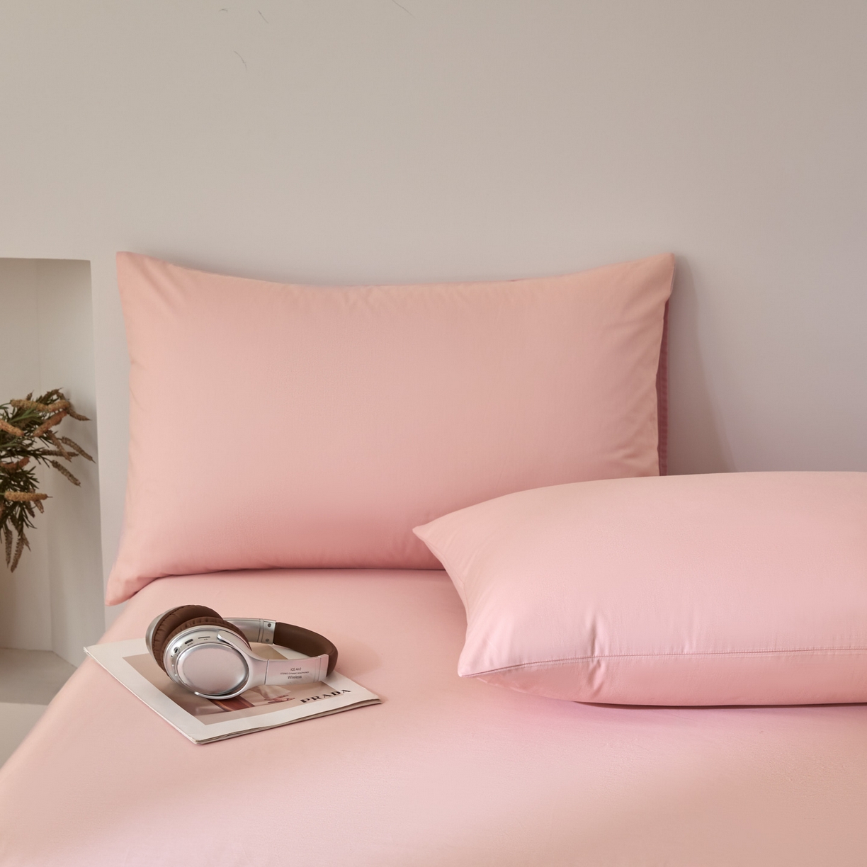 91家纺网 家纺一手货源 找家纺 （总）泽西家纺+V17798841158发大图 2026新款全棉13376双拼纯色简约纯棉枕套枕套单件单枕套