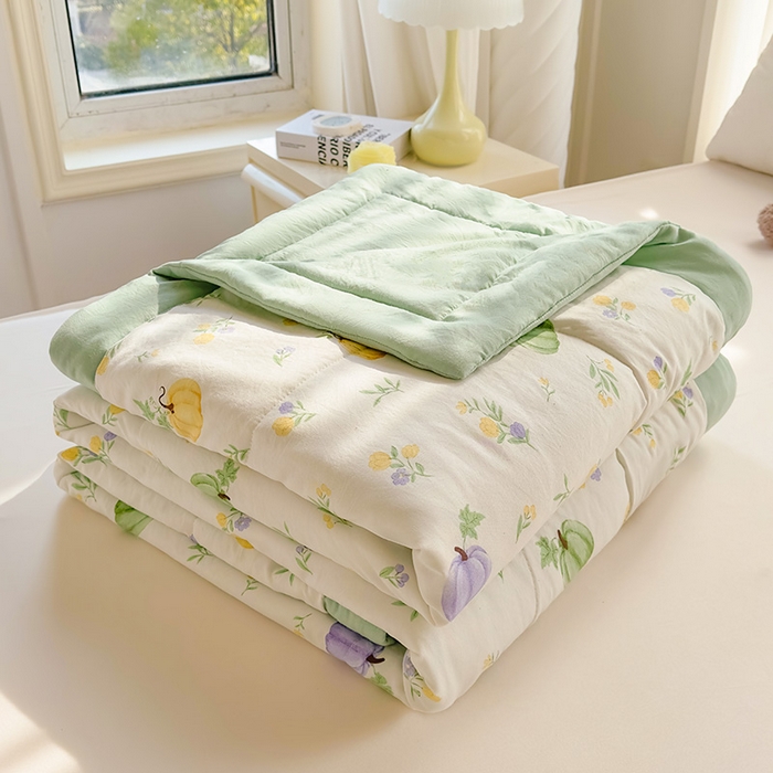 91家纺网 家纺一手货源 找家纺 2026新款A类新疆棉花夏凉被加宽包边水洗棉卡通印花吸湿透气棉花夏被空调被 凌香 南瓜