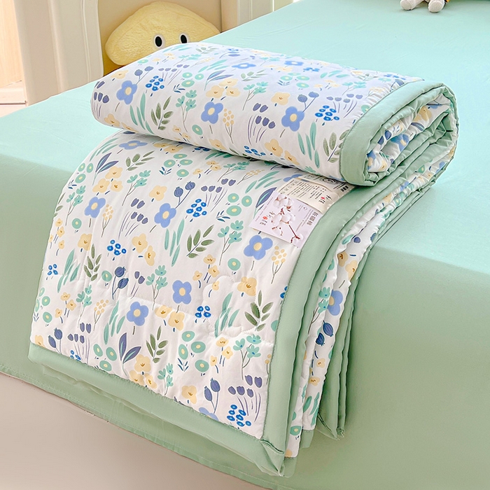 91家纺网 家纺一手货源 找家纺 2026新款A类新疆棉花夏凉被加宽包边水洗棉卡通印花吸湿透气棉花夏被空调被 凌香 花海