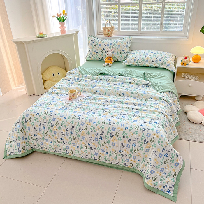 91家纺网 家纺一手货源 找家纺 2026新款A类新疆棉花夏凉被加宽包边水洗棉卡通印花吸湿透气棉花夏被空调被 凌香 花海