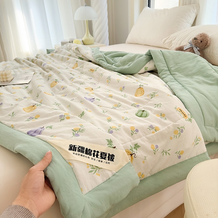91家纺网 家纺一手货源 找家纺 2026新款A类新疆棉花夏凉被加宽包边水洗棉卡通印花吸湿透气棉花夏被空调被 凌香 南瓜