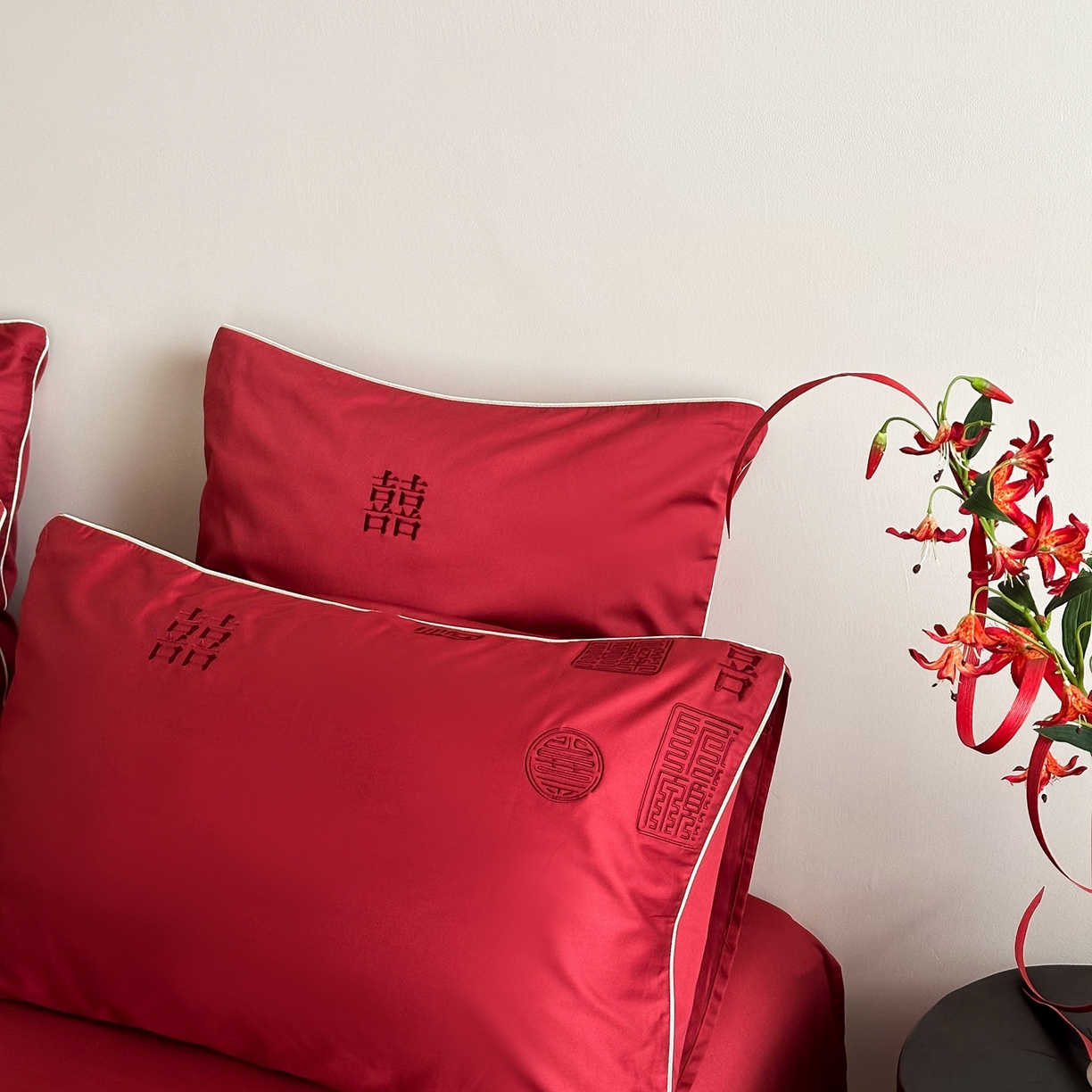 91家纺网 家纺一手货源 找家纺 （总）西西家居 2026新款100支长绒棉纯棉大红婚庆四件套-喜结良缘