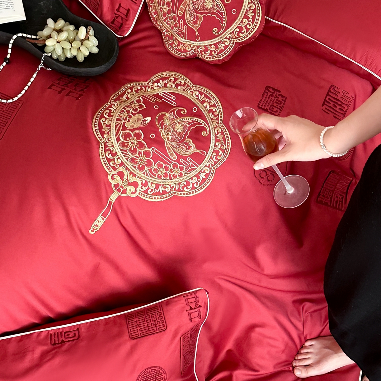 91家纺网 家纺一手货源 找家纺 （总）西西家居 2026新款100支长绒棉纯棉大红婚庆四件套-喜结良缘